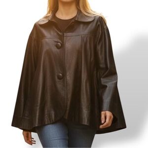 CHESTER Black soft Lambskin/Kid Leather Jacket, wide sleeves, cape illusion